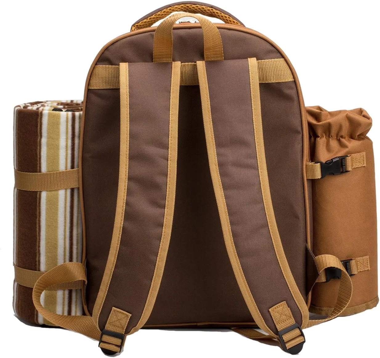 Apollo Walker Picnic Backpack Bag for 4 Person with Cooler Compartment,Wine Bag, Picnic Blanket(45"x53"),Best for Family and Lovers Gifts (Brown)