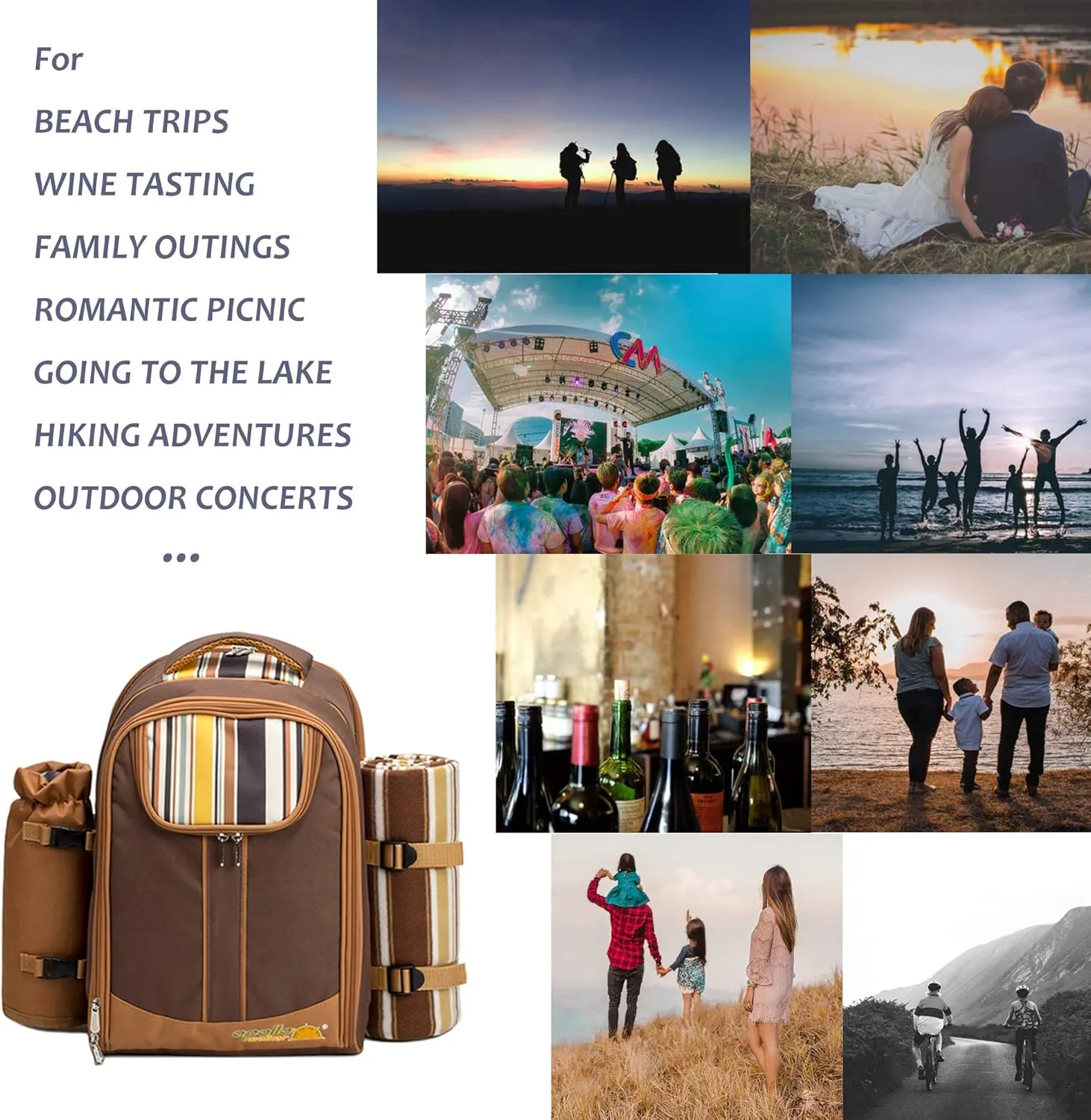 Apollo Walker Picnic Backpack Bag for 4 Person with Cooler Compartment,Wine Bag, Picnic Blanket(45"x53"),Best for Family and Lovers Gifts (Brown)
