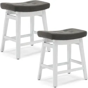 AQO Bar Stools Counter Height Set of 2 Solid Wood Legs PU Leather Saddle Soft Cushion Seat for 34"-40" Counter Island Upholstered Stools for Kitchen Counter Farmhouse