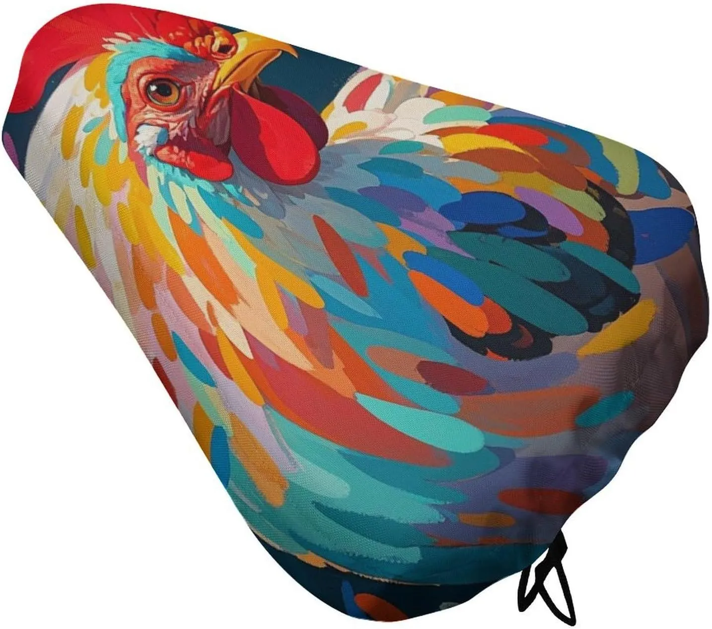 Art Colorful Chicken Bike Seat Cover Water-Repellent Exercise Bike Seat Cushion Bicycle Saddle Cover with Drawstring Rain Snow Dust Covers for City Mountain Road Biking