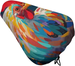 Art Colorful Chicken Bike Seat Cover Water-Repellent Exercise Bike Seat Cushion Bicycle Saddle Cover with Drawstring Rain Snow Dust Covers for City Mountain Road Biking
