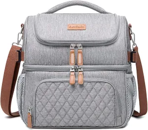 Artelaris Lunch Bag for Men Women, Large Double Deck Lunch Box Tote for Work, Dual Compartment Insulated Leakproof Lunchbox Cooler for Adult with Shoulder Strap & Side Pocket for Picnic Hiking Outdoor