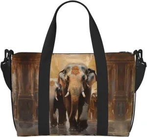 Asian Elephants Printinggym Bags For Men Women, Foldable Travel Duffle Bag,Lightweight Weekender Duffel Bag