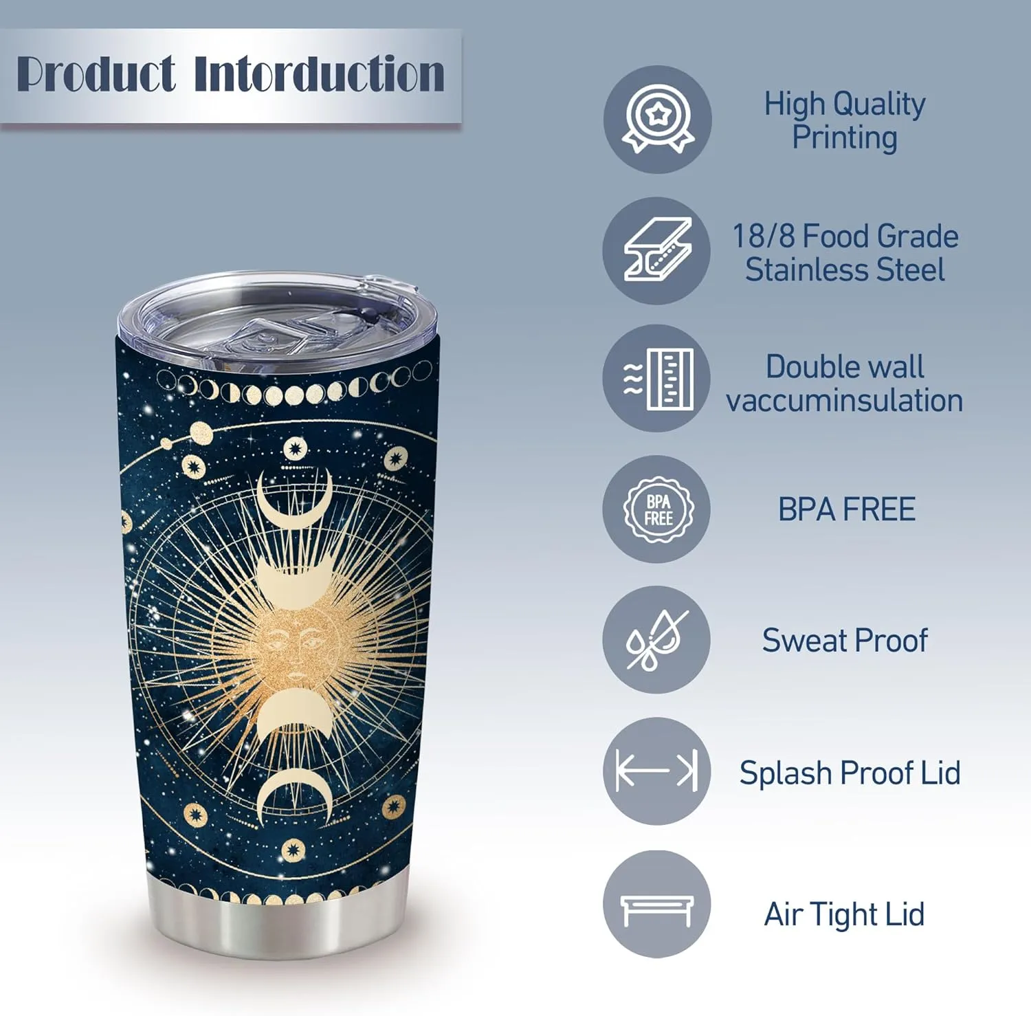 Astrology, Tarot Cards Celestial, Moon, Galaxy 20oz Insulated Tumbler | Stainless Steel Vacuum Tumbler Travel Coffee Mugs | Birthday Gifts for Women,1 Pcs
