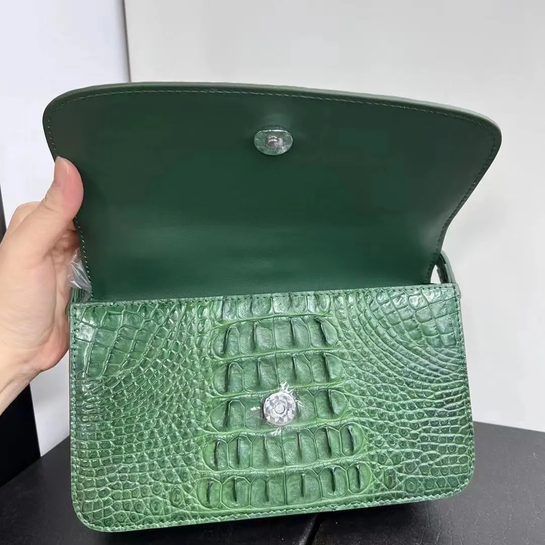 Authentic Real Crocodile Skin Women Small Saddle Bag Lady Purse Genuine Alligator Leather Female Single Cross Shoulder Bag