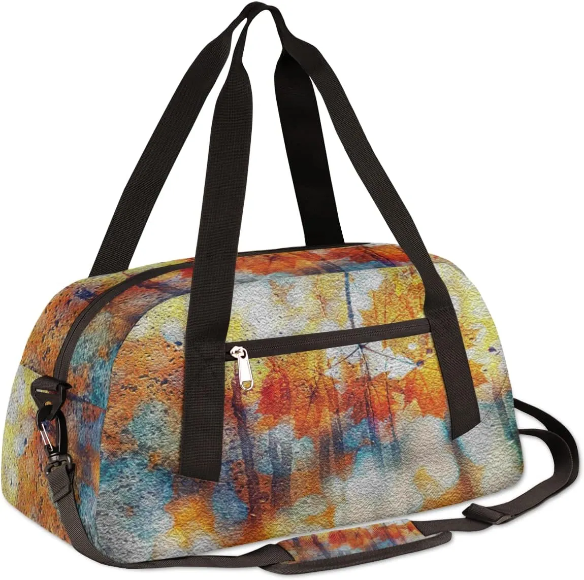 Autumn Thanksgiving Art Leaves Kids Duffel Bag for Girls Boys Teens, Oil Painting Dance Bag Overnight Small Duffel Bag Carry On Weekend Sports Gym Travel Bag for School Practice Gymnastics Ballet