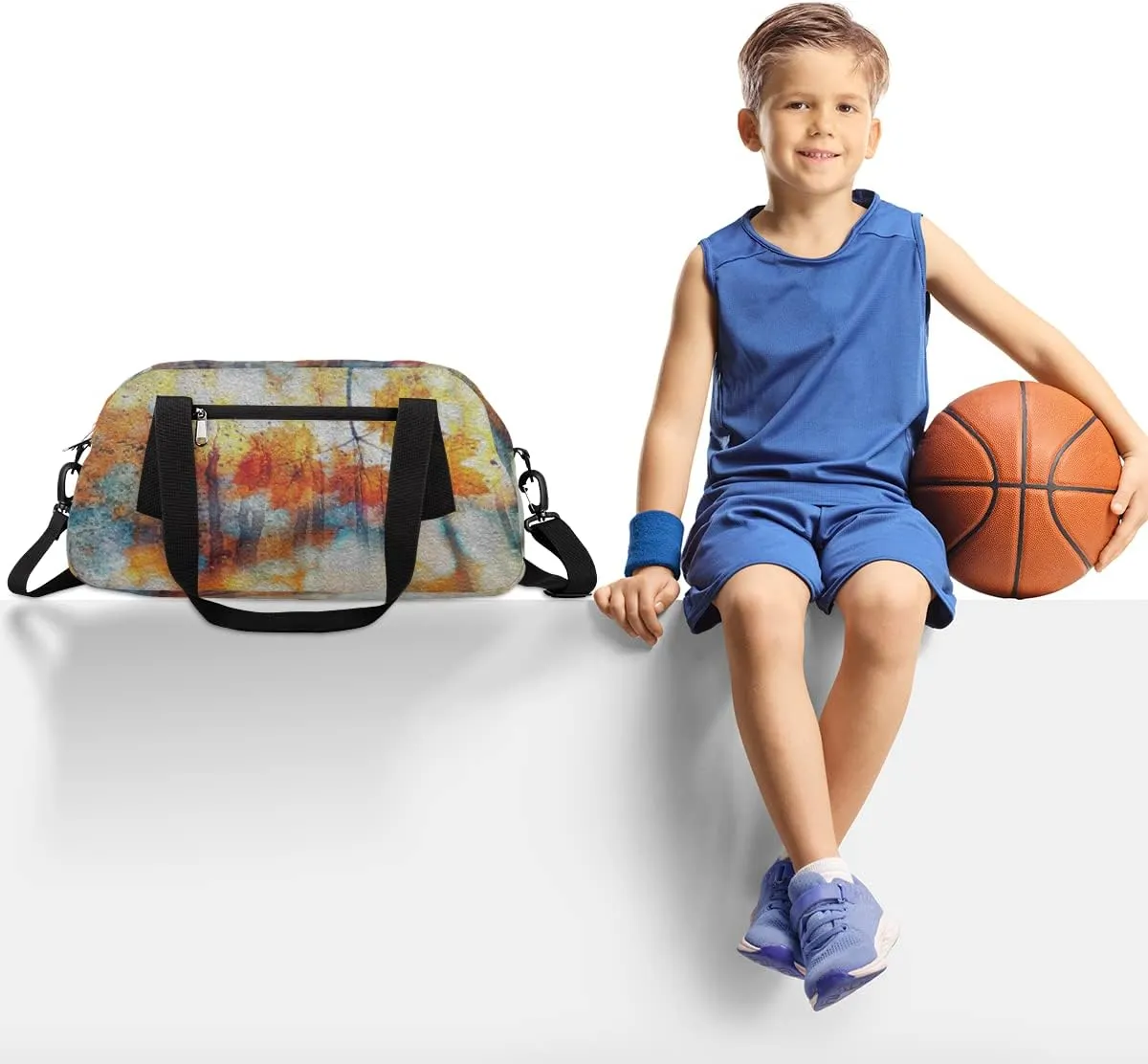 Autumn Thanksgiving Art Leaves Kids Duffel Bag for Girls Boys Teens, Oil Painting Dance Bag Overnight Small Duffel Bag Carry On Weekend Sports Gym Travel Bag for School Practice Gymnastics Ballet