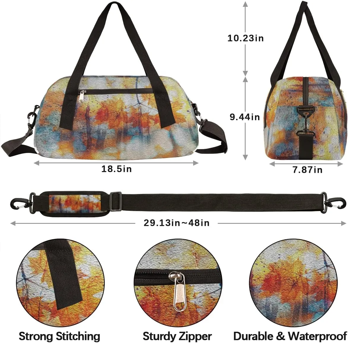 Autumn Thanksgiving Art Leaves Kids Duffel Bag for Girls Boys Teens, Oil Painting Dance Bag Overnight Small Duffel Bag Carry On Weekend Sports Gym Travel Bag for School Practice Gymnastics Ballet