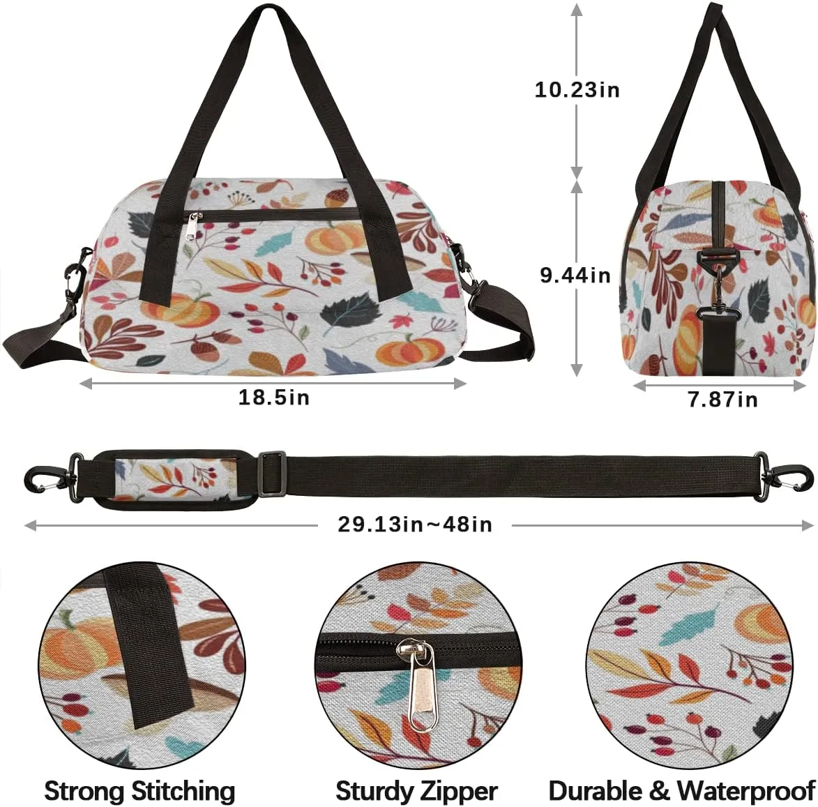 Autumn Thanksgiving Pumpkin Leaves Kids Duffel Bag for Girls Boys Teens, Oil Painting Dance Bag Overnight Small Duffel Bag Carry On Weekend Sports Gym Travel Bag for School Practice Gymnastics Ballet