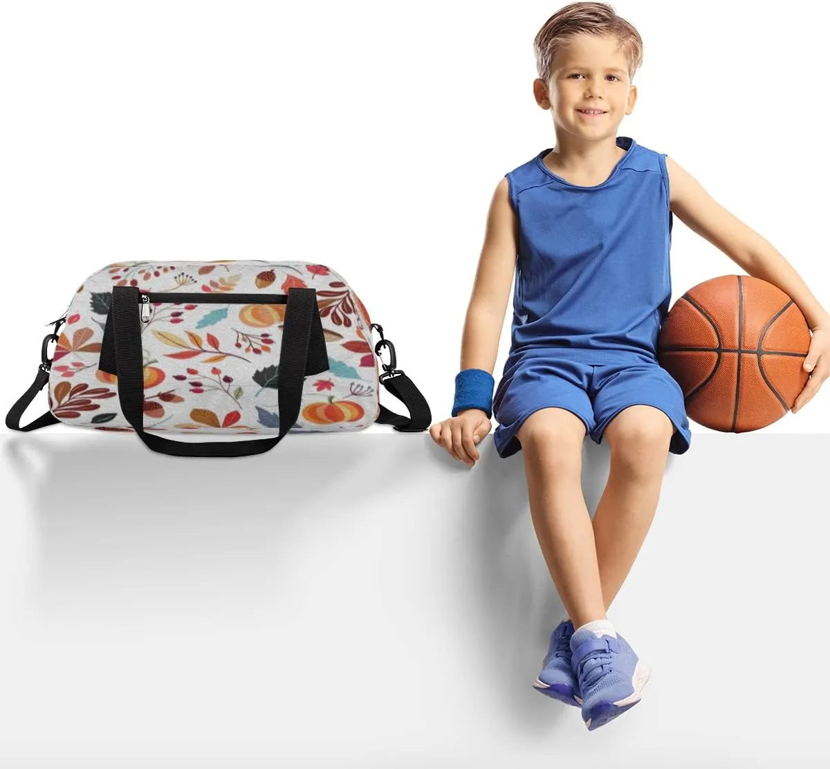 Autumn Thanksgiving Pumpkin Leaves Kids Duffel Bag for Girls Boys Teens, Oil Painting Dance Bag Overnight Small Duffel Bag Carry On Weekend Sports Gym Travel Bag for School Practice Gymnastics Ballet