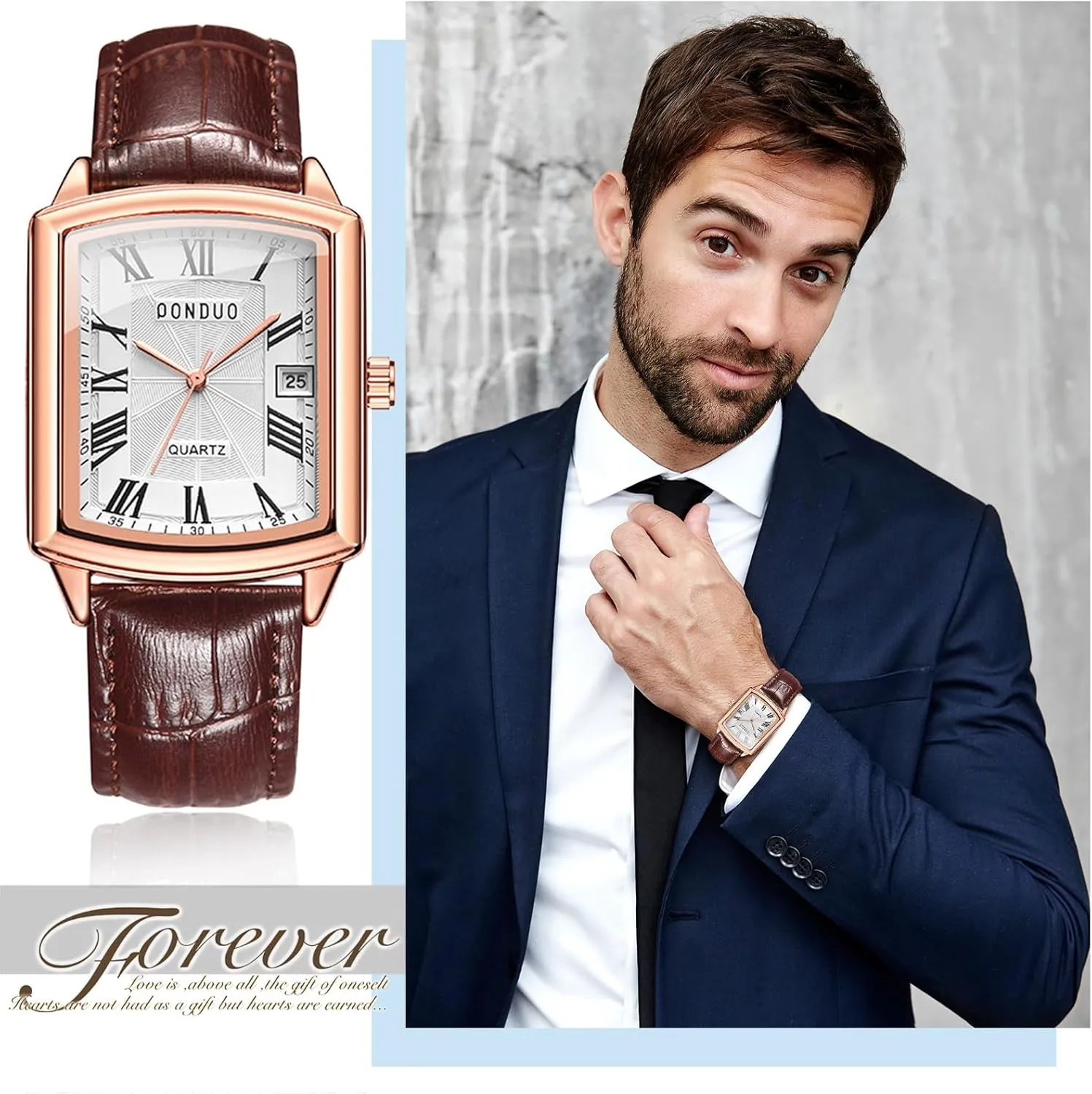 Avaner Men's Square Cuff Watch - Roman Numeral Couple Watches, Analog Quartz Retro Watch for Men and Women