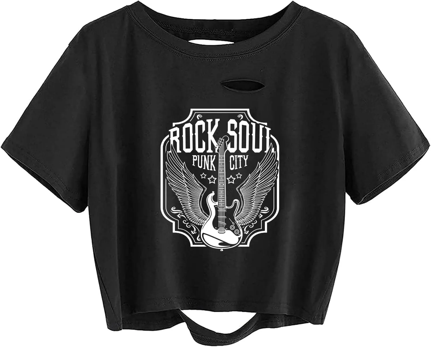 Avanova Women Sun Moon Graphic Distressed Crop Top Oversized Short Sleeve Ripped Tee Shirt