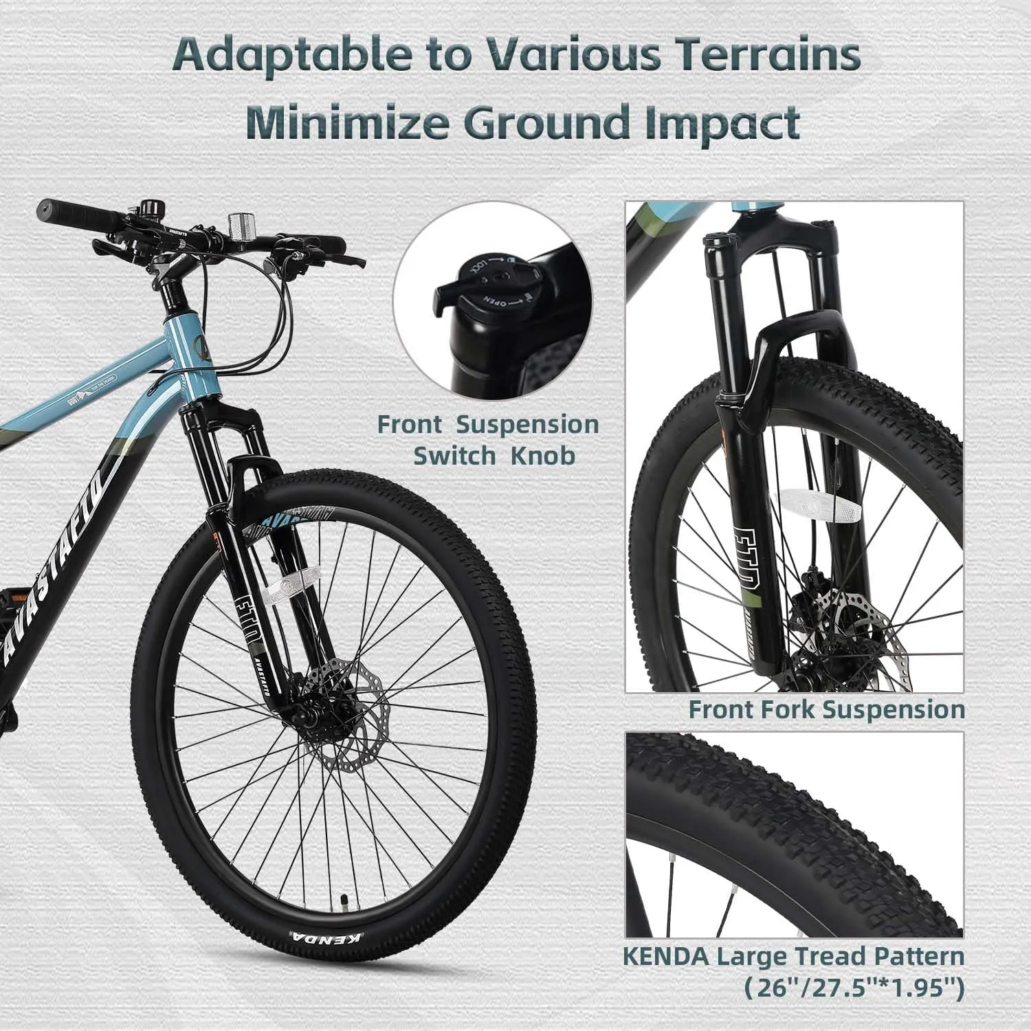AVASTA Earth 26 27.5 inch Mountain Bike with 21-Speed，Aluminum Frame, Dual Disc Brake, Comfortable Saddle,Multiple Colors