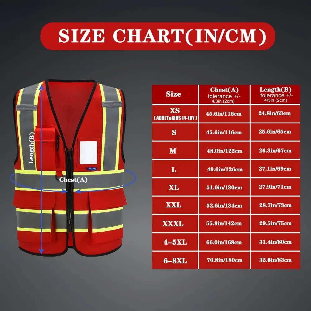 AYKRM 11 color High Vis Reflective Safety Vest for Women Men Security Pocket Zipper