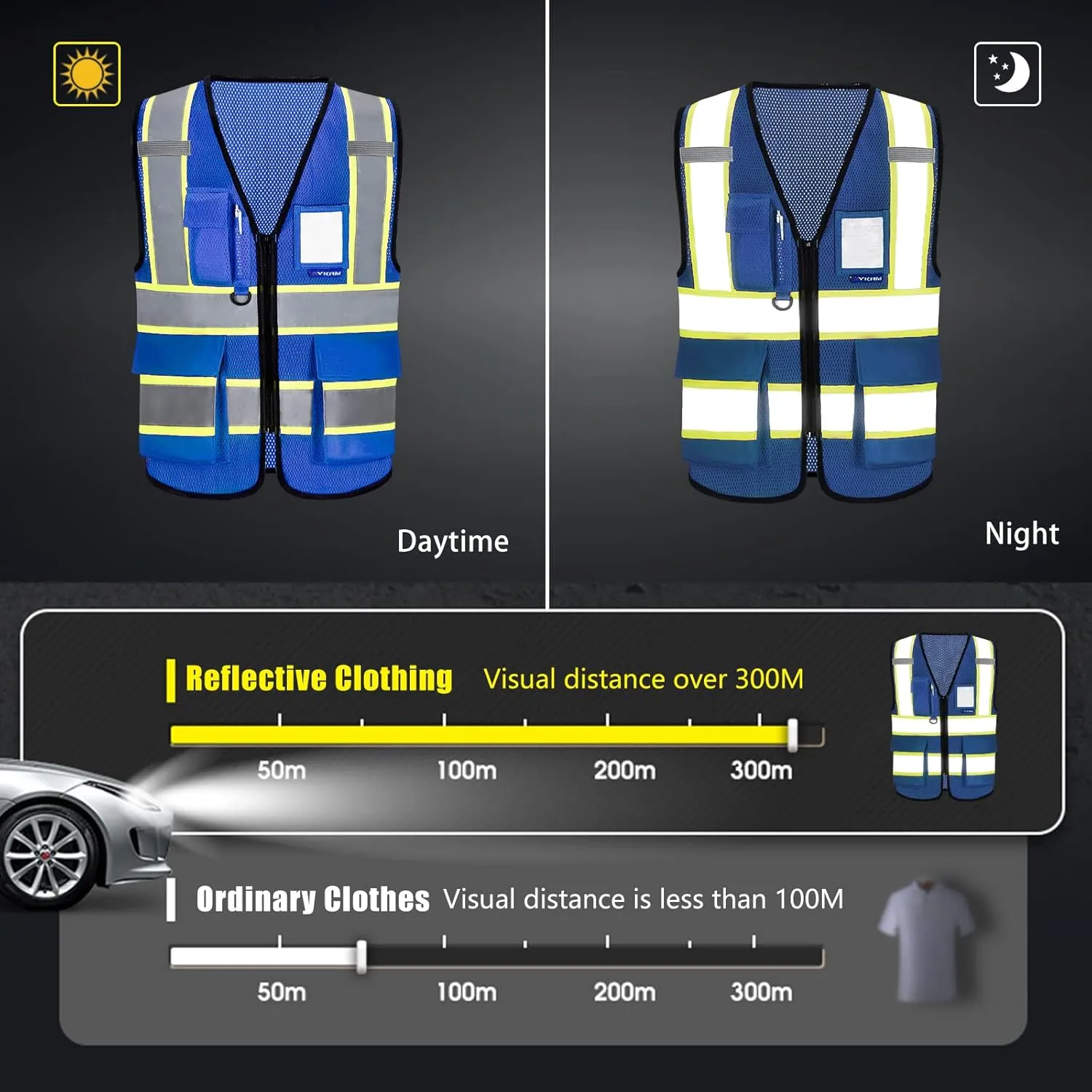 AYKRM 11 color High Vis Reflective Safety Vest for Women Men Security Pocket Zipper