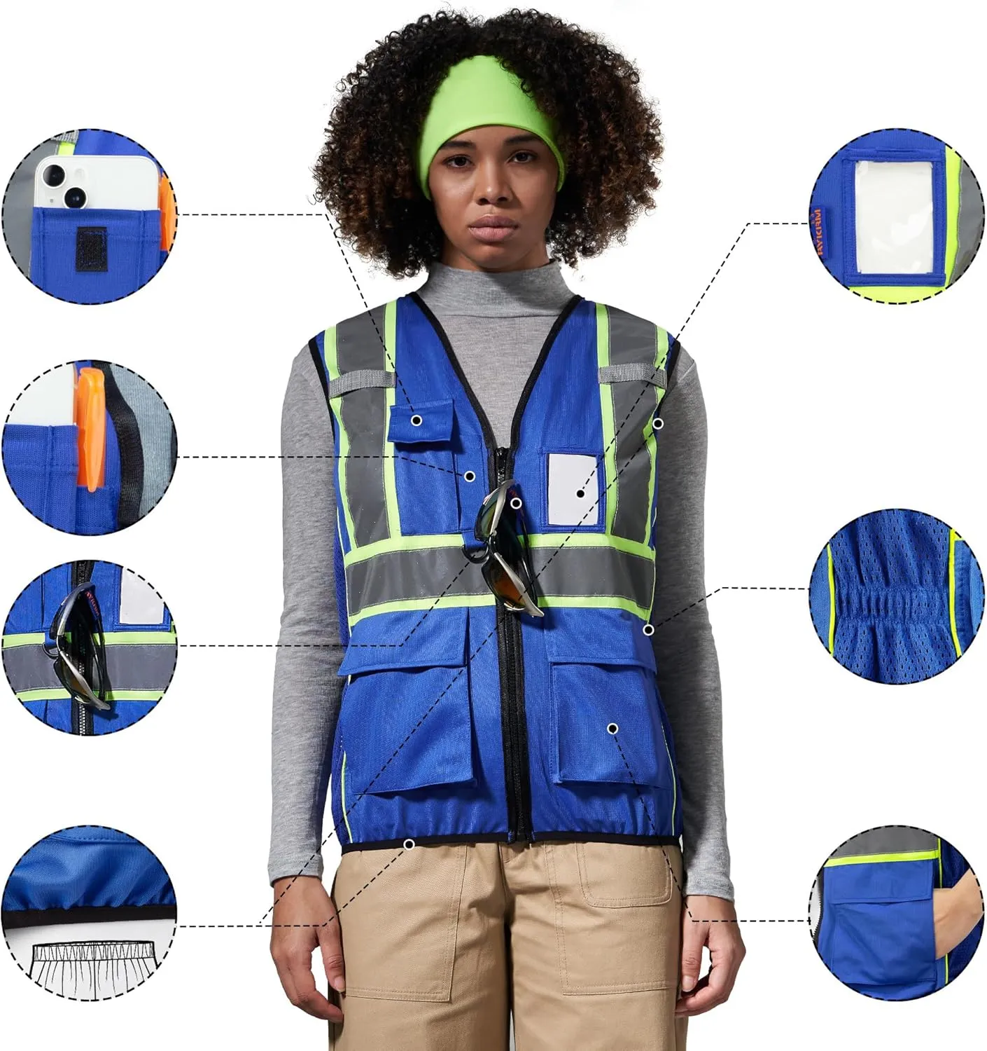 AYKRM 11 color Ladies High Vis Reflective Safety Vest for Women