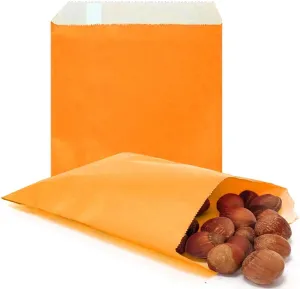 AZOWA Orange Paper Treat Bags 200CT - Flat Candy Buffet Cookies Snack Bags 5X7 inch Small Party Favor Bags for Holidays
