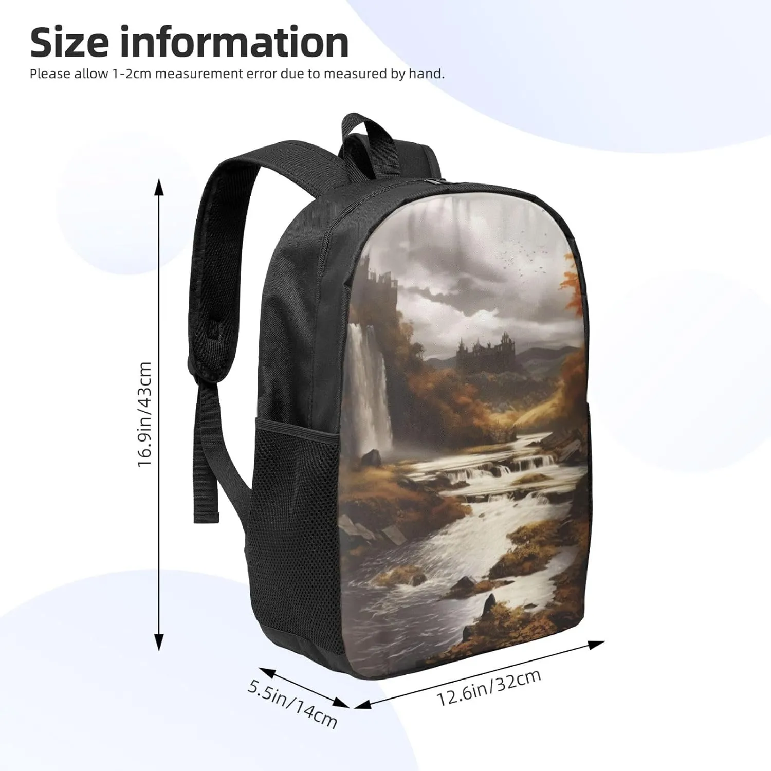 Backpack for Women Men's Casual Daypack Ferris wheel Hiking Rucksack Outdoor Travel Bag, Fall, One Size