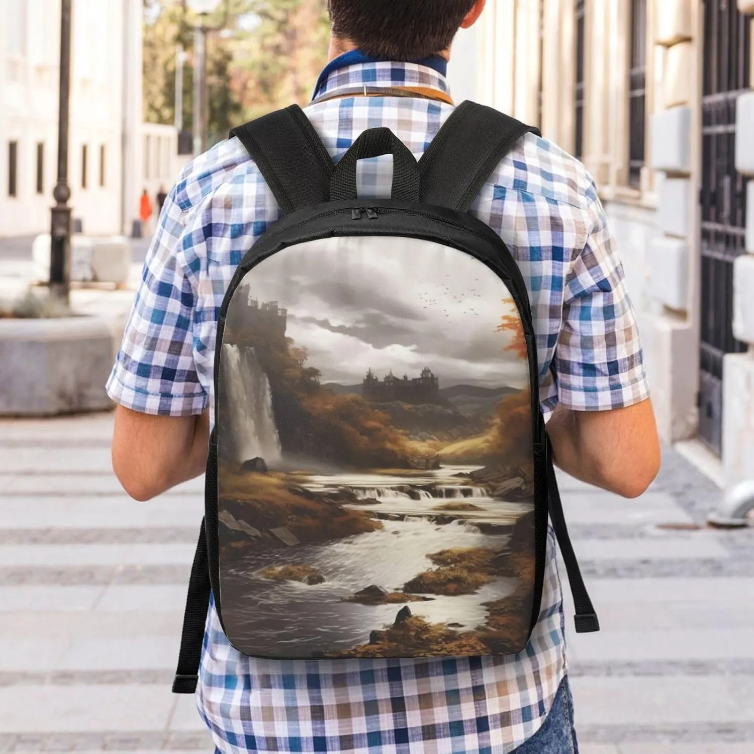 Backpack for Women Men's Casual Daypack Ferris wheel Hiking Rucksack Outdoor Travel Bag, Fall, One Size