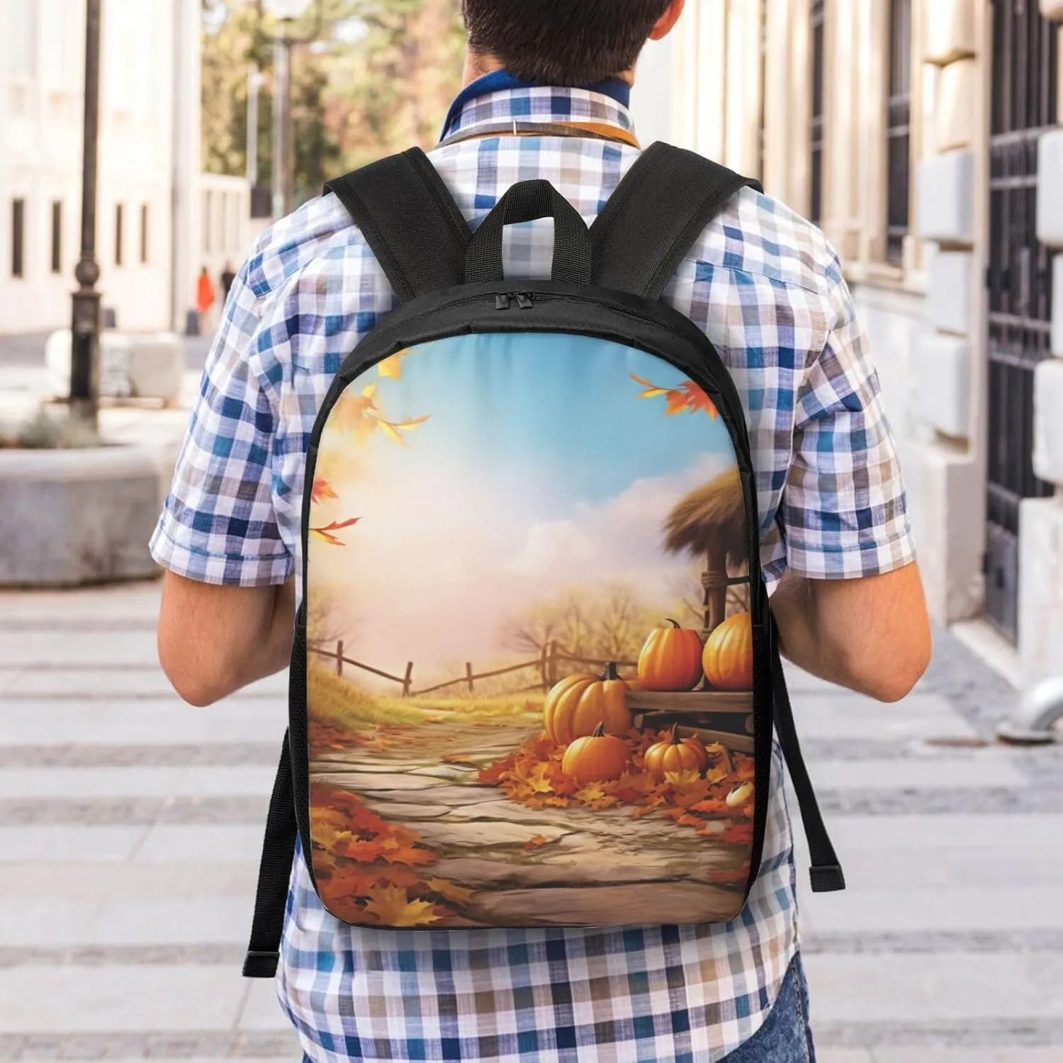 Backpack for Women Men's Casual Daypack Ferris wheel Hiking Rucksack Outdoor Travel Bag, Fall Thanksgiving, One Size