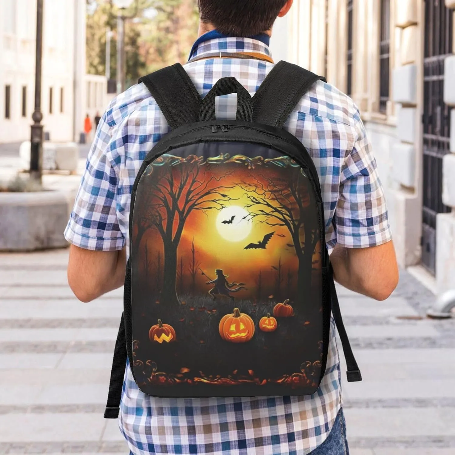Backpack for Women Men's Casual Daypack Mandala Hiking Rucksack Outdoor Travel Bag, Halloween Party, One Size