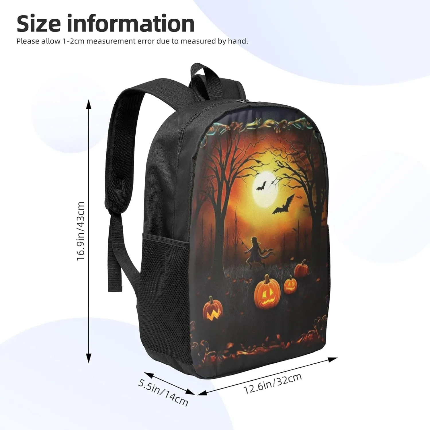 Backpack for Women Men's Casual Daypack Mandala Hiking Rucksack Outdoor Travel Bag, Halloween Party, One Size