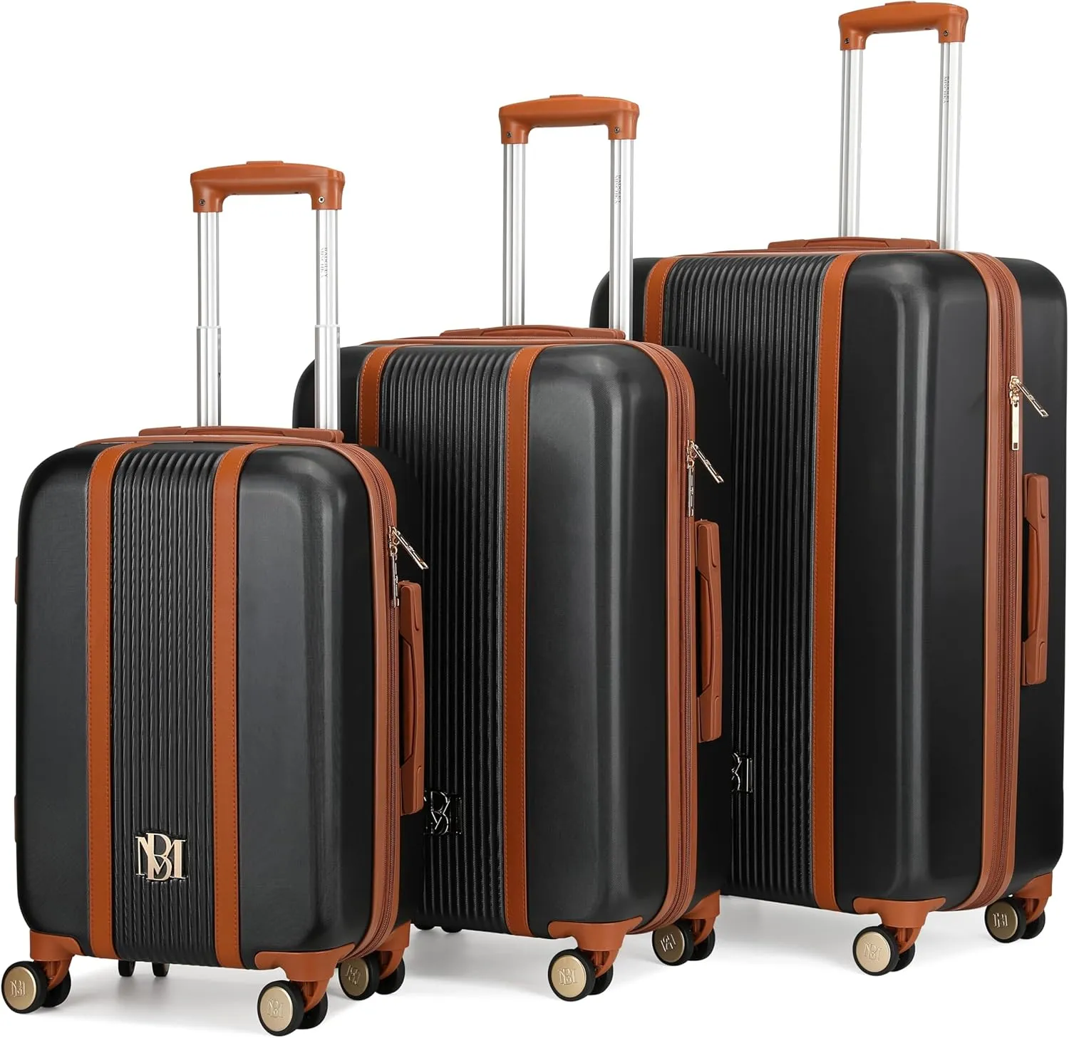 Badgley Mischka Mia 3-Piece Expandable Polycarbonate-ABS Retro Luggage Set (Black)