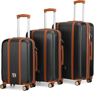 Badgley Mischka Mia 3-Piece Expandable Polycarbonate-ABS Retro Luggage Set (Black)