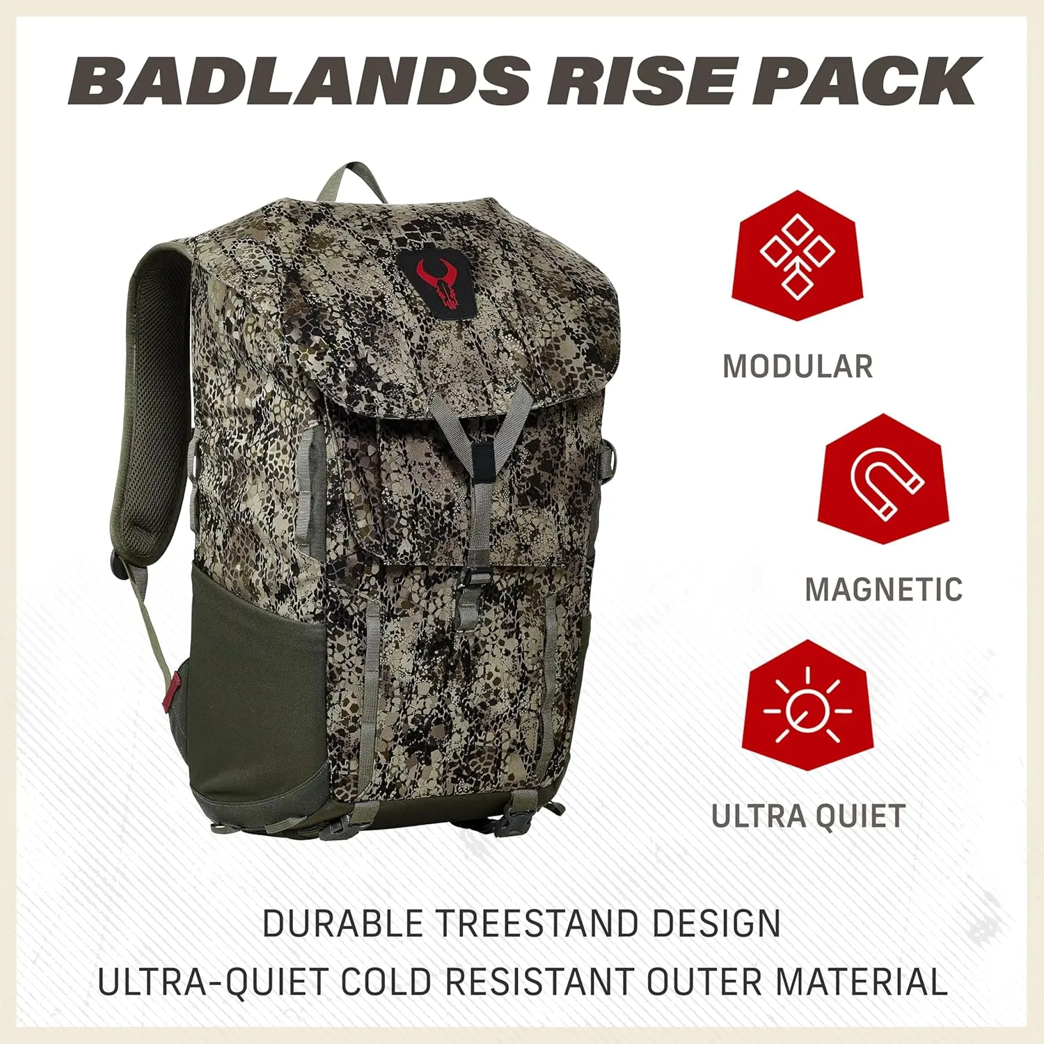 Badlands Rise Pack - Waterproof Hunting Backpack, Fidlock Fasteners, Hydration Compatible Pack, Camo Pattern, Approach GT