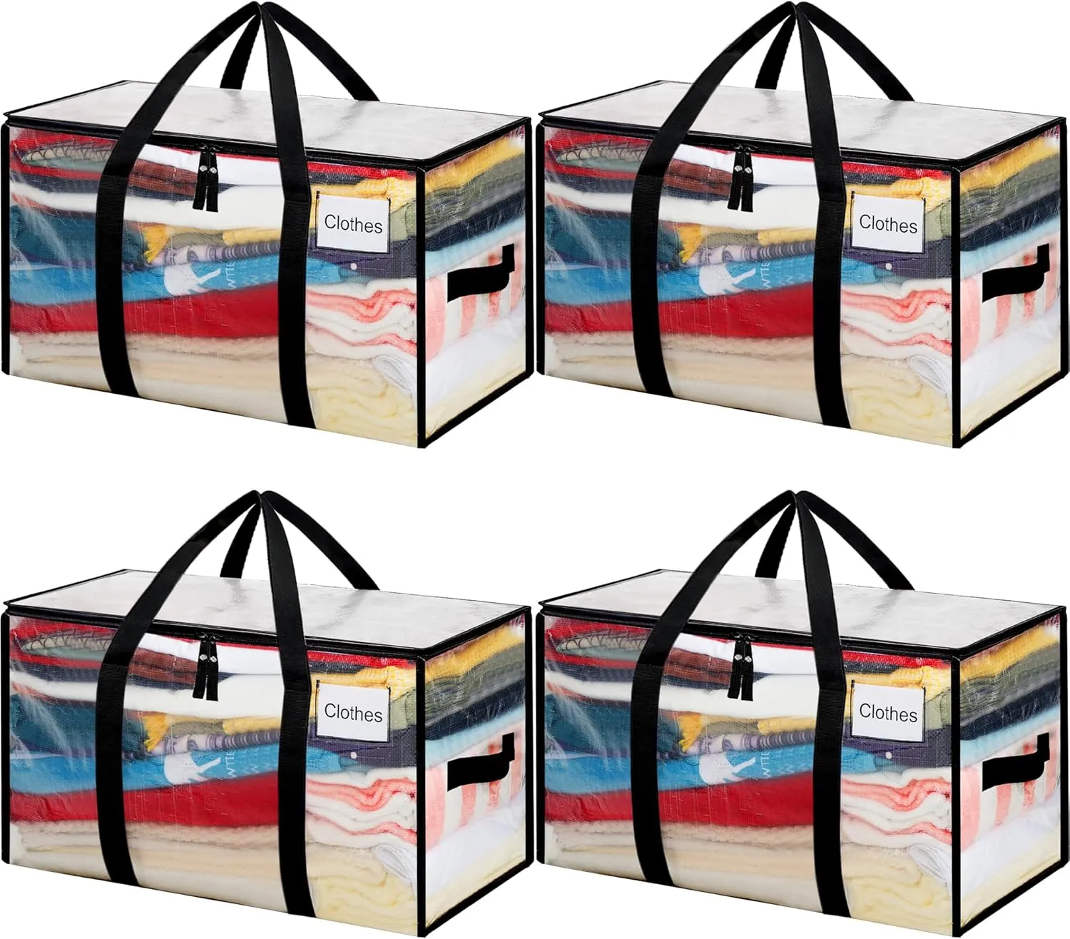 BAGAIL Heavy Duty Moving Bags with Strong Handle, Extra Large Moving Boxes, Storage Tote for Clothes, College Moving Supplies(Clear, 4 Pack)