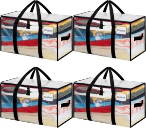 BAGAIL Heavy Duty Moving Bags with Strong Handle, Extra Large Moving Boxes, Storage Tote for Clothes, College Moving Supplies(Clear, 4 Pack)