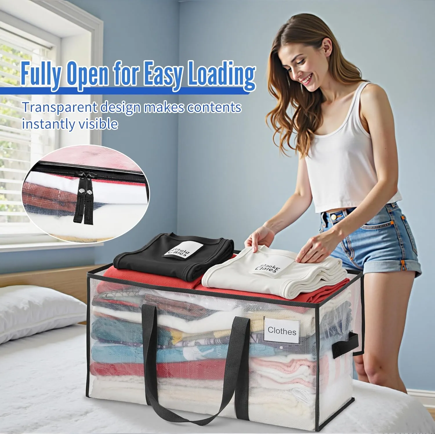 BAGAIL Heavy Duty Moving Bags with Strong Handle, Extra Large Moving Boxes, Storage Tote for Clothes, College Moving Supplies(Clear, 4 Pack)