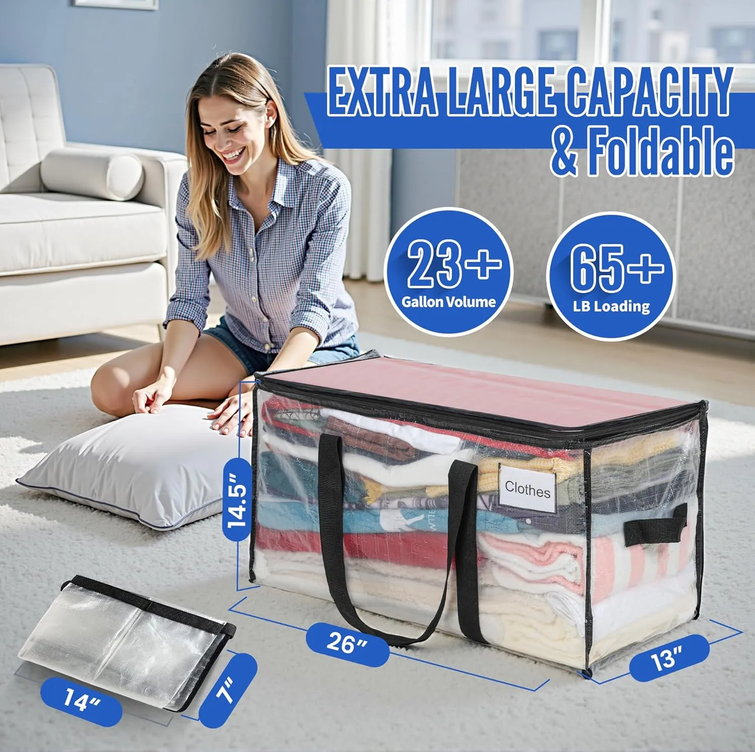 BAGAIL Heavy Duty Moving Bags with Strong Handle, Extra Large Moving Boxes, Storage Tote for Clothes, College Moving Supplies(Clear, 4 Pack)
