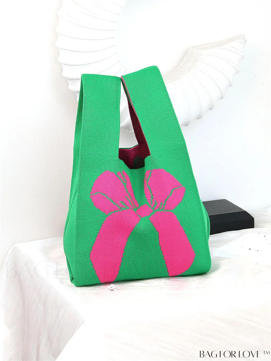 BagForLove - Chic Checkered & Floral Knit Womens Handbag - Spacious Shopping & Casual Tote