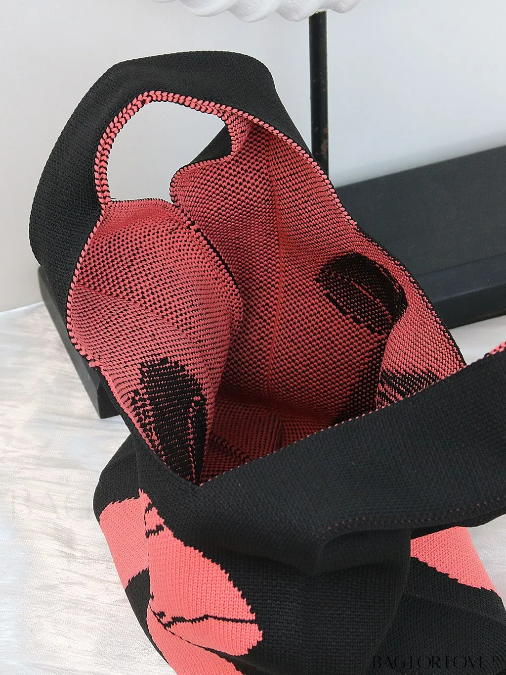 BagForLove - Chic Checkered & Floral Knit Womens Handbag - Spacious Shopping & Casual Tote