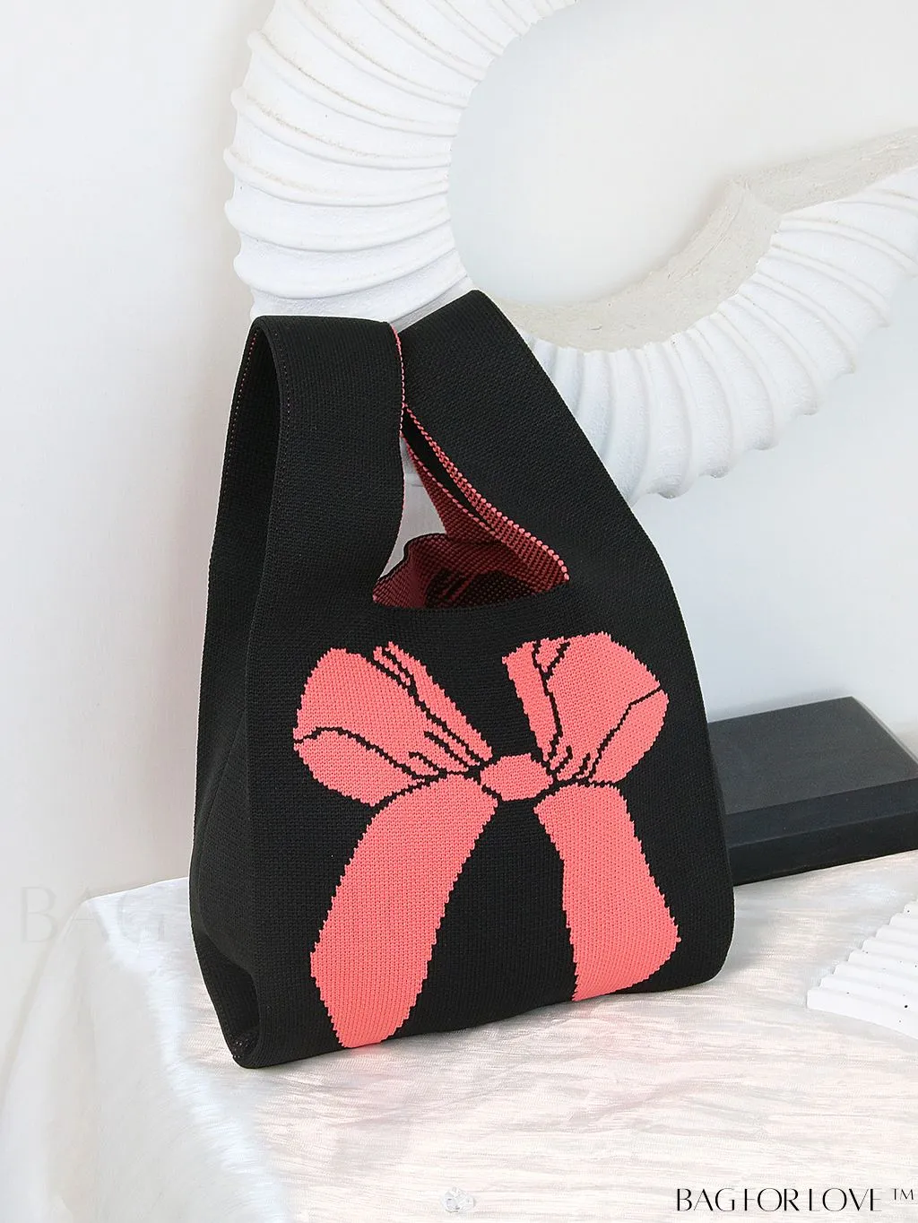BagForLove - Chic Checkered & Floral Knit Womens Handbag - Spacious Shopping & Casual Tote