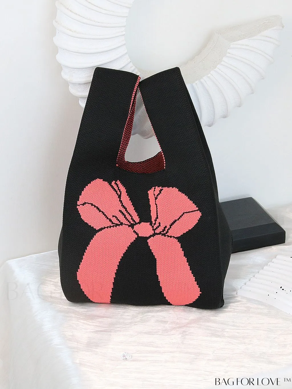 BagForLove - Chic Checkered & Floral Knit Womens Handbag - Spacious Shopping & Casual Tote