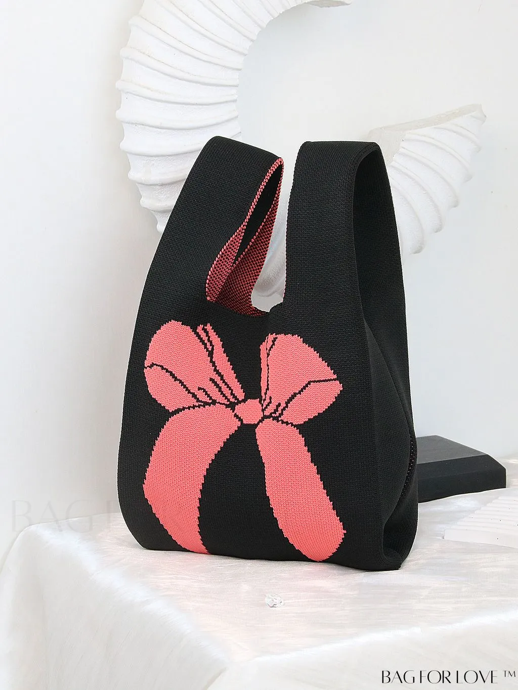BagForLove - Chic Checkered & Floral Knit Womens Handbag - Spacious Shopping & Casual Tote