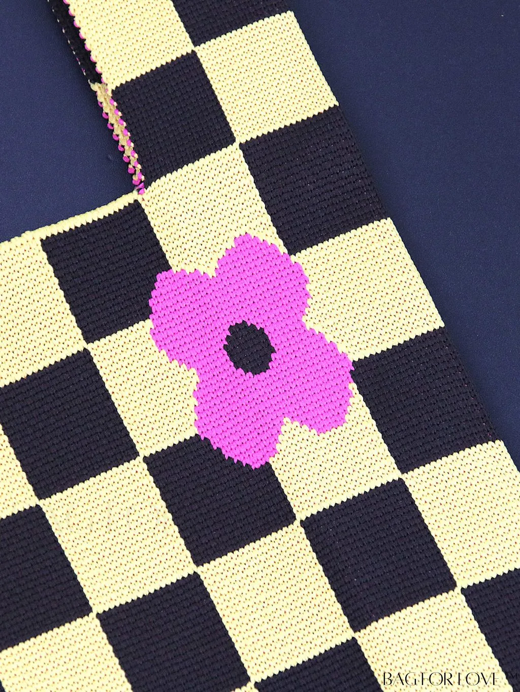 BagForLove - Chic Checkered & Floral Knit Womens Handbag - Spacious Shopping & Casual Tote