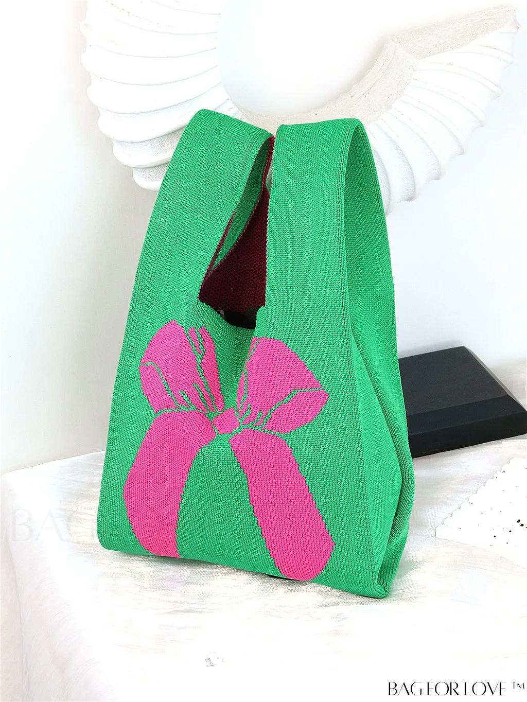 BagForLove - Chic Checkered & Floral Knit Womens Handbag - Spacious Shopping & Casual Tote