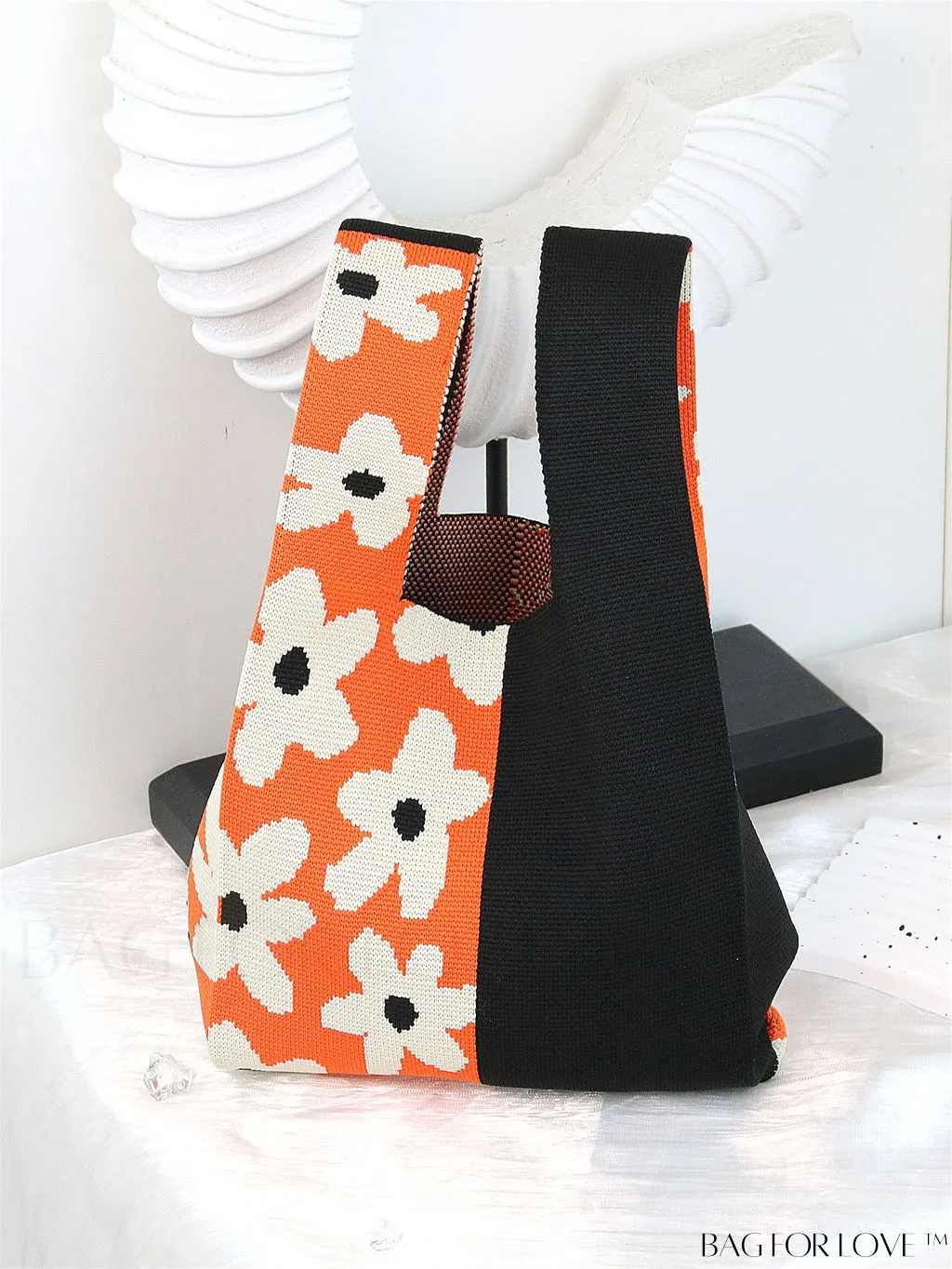 BagForLove - Chic Checkered & Floral Knit Womens Handbag - Spacious Shopping & Casual Tote