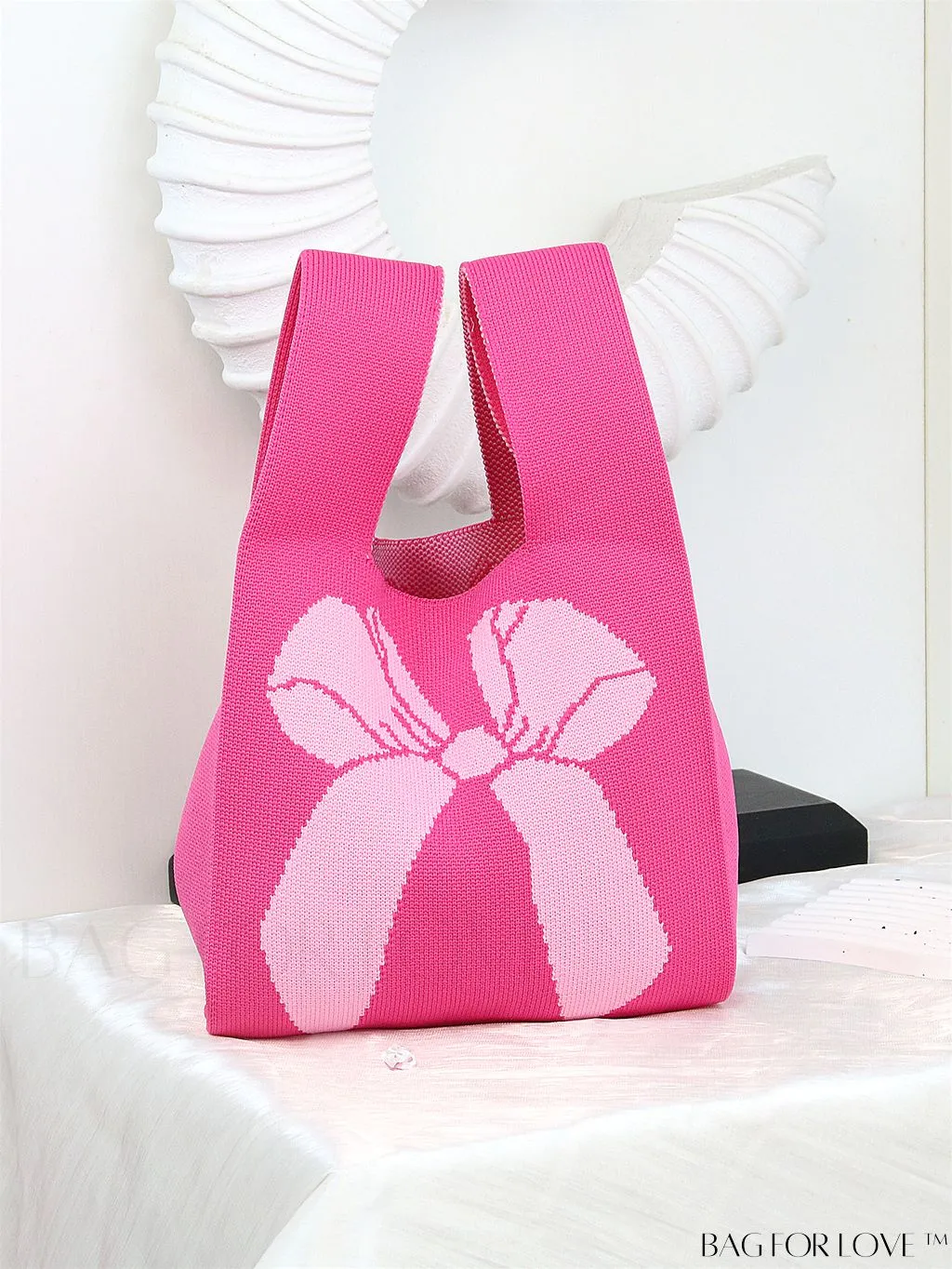 BagForLove - Chic Checkered & Floral Knit Womens Handbag - Spacious Shopping & Casual Tote