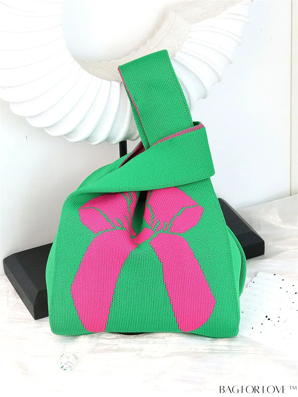BagForLove - Chic Checkered & Floral Knit Womens Handbag - Spacious Shopping & Casual Tote