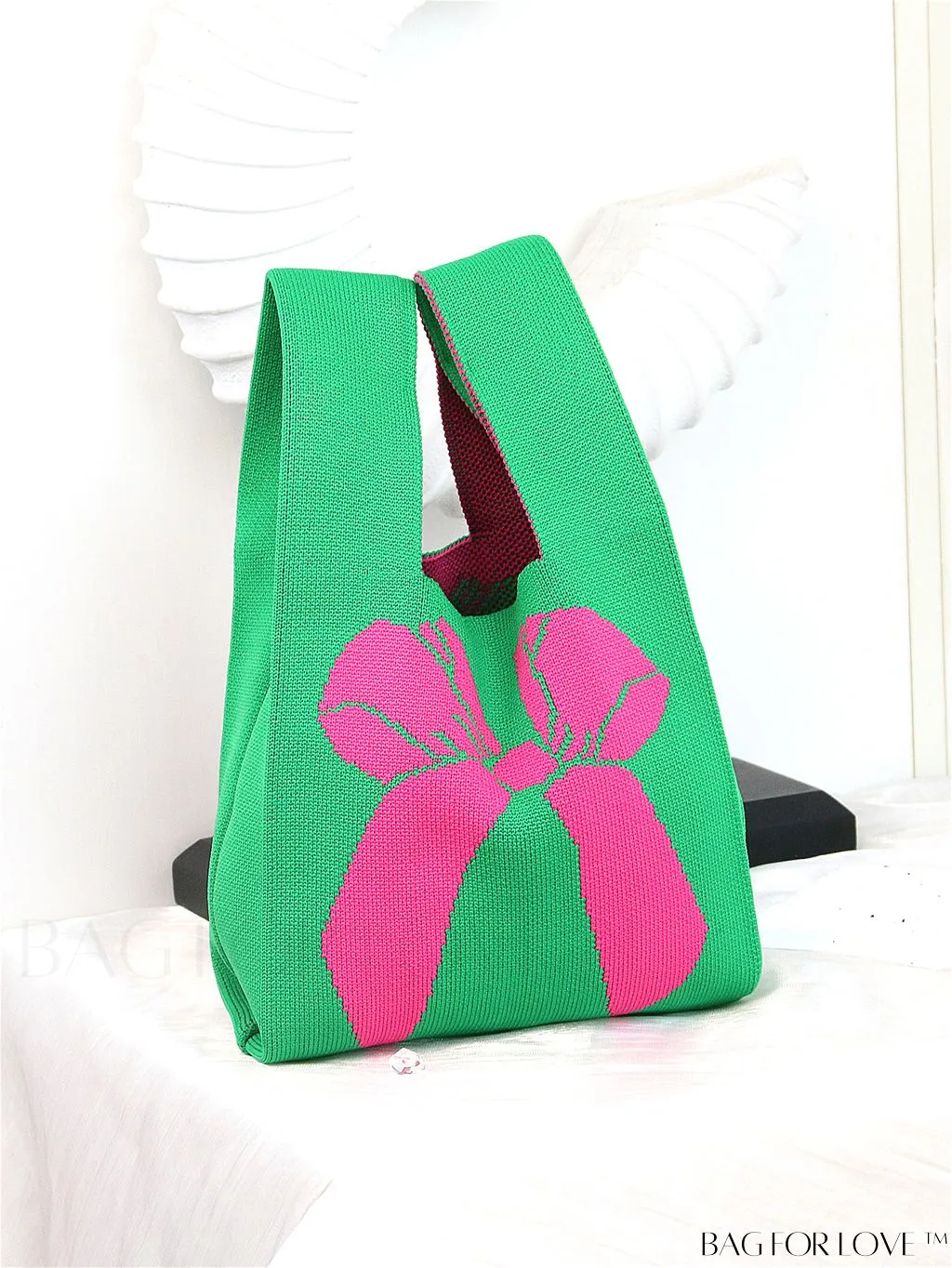 BagForLove - Chic Checkered & Floral Knit Womens Handbag - Spacious Shopping & Casual Tote