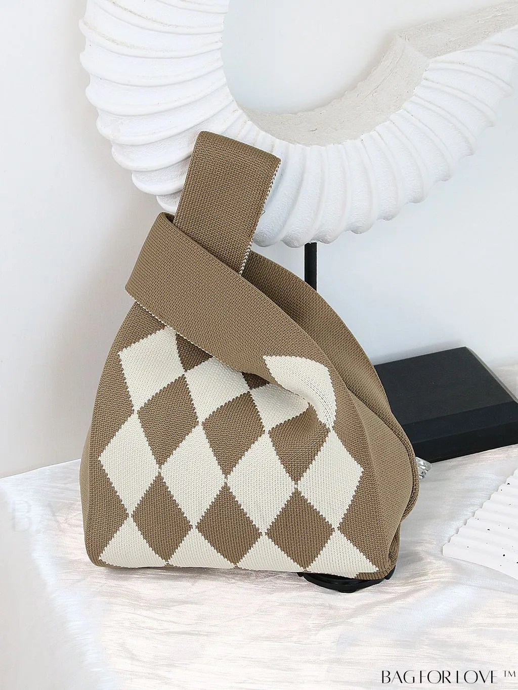 BagForLove - Chic Checkered & Floral Knit Womens Handbag - Spacious Shopping & Casual Tote