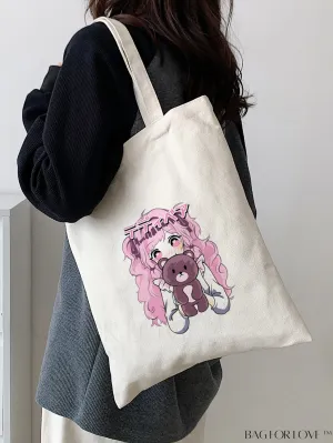 BagForLove - Quirky Cartoon Character Print Tote Bag - Stylish and Fun Shopping Companion