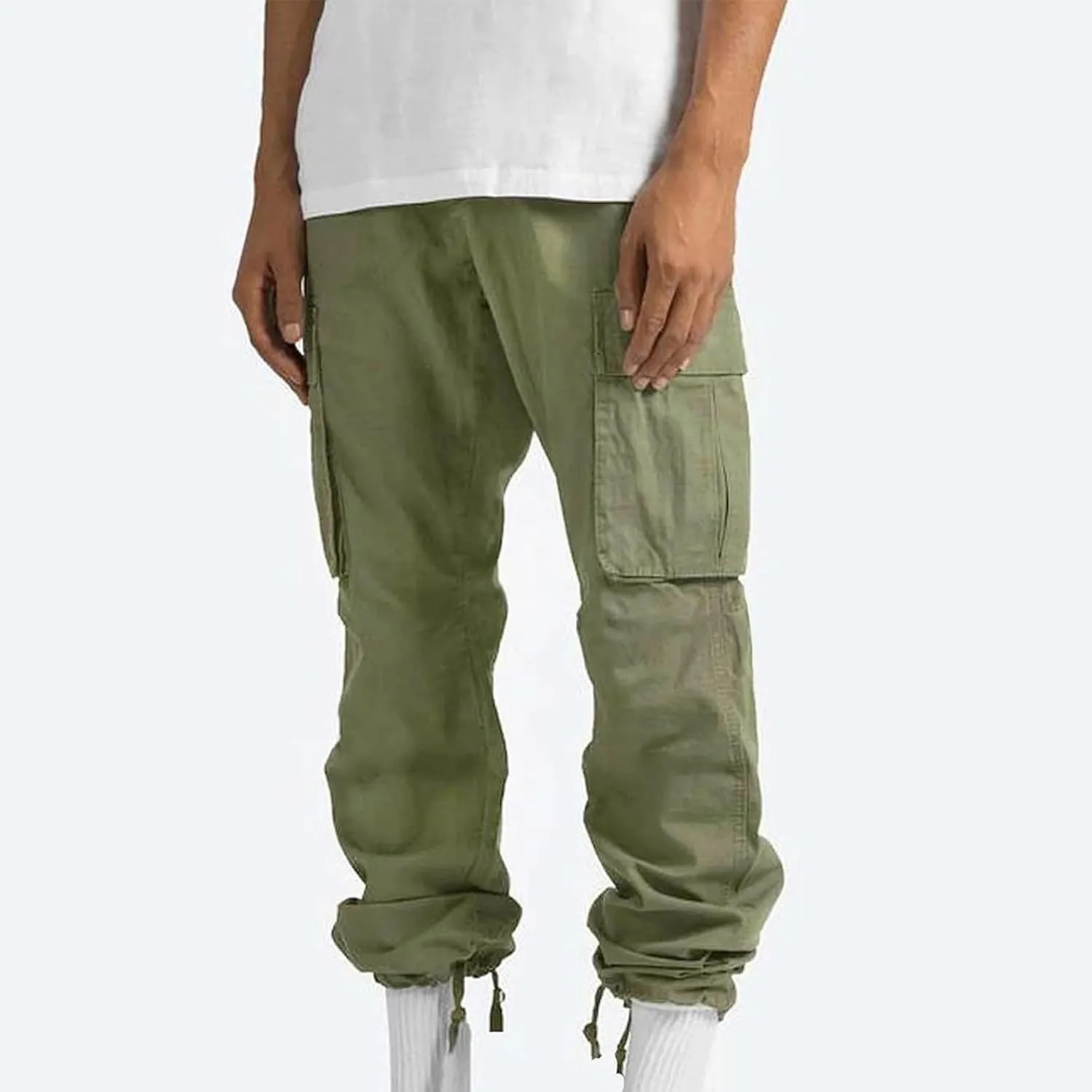 Baggy Cargo Pants Men Streetwear Drawstring Loose Wide Leg Work Pants Outdoor Fitness Straight Jogging Pants