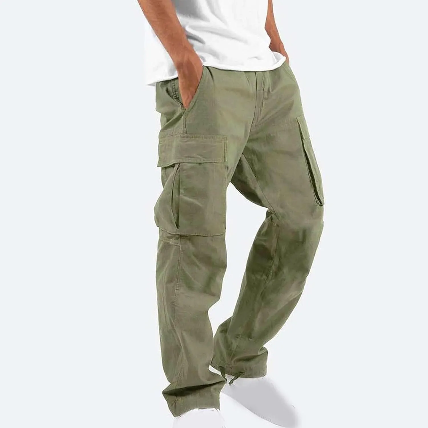 Baggy Cargo Pants Men Streetwear Drawstring Loose Wide Leg Work Pants Outdoor Fitness Straight Jogging Pants