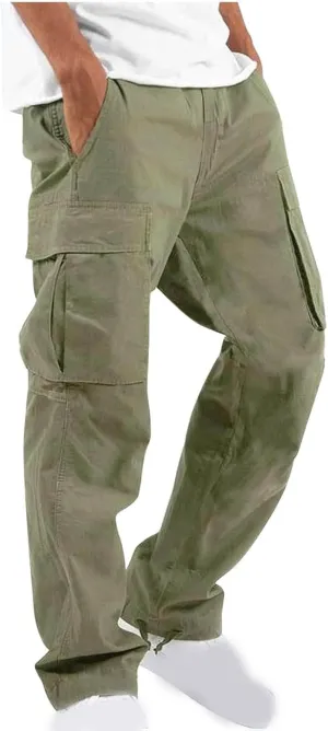 Baggy Cargo Pants Men Streetwear Drawstring Loose Wide Leg Work Pants Outdoor Fitness Straight Jogging Pants