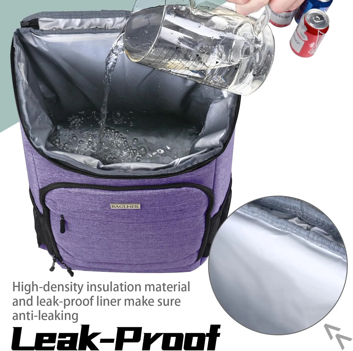 BAGLHER Lightweight Insulated Cooler Backpack - 30 Cans, Leak-Proof for Lunch, Picnic, Hiking, Camping Trips